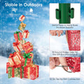 5.6FT Lighted Gift Box Tower, 15 Pre-Lit Stacked Boxes with 450 Warm White Lights, Metal Base & Ribbons, Indoor/Outdoor Christmas Light-Up Decoration