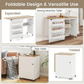 Folding Sewing Table with Charging Station, Rolling Craft Table w/ 3 Storage Trays & Shelf, Mobile Sewing Machine Cabinet for Small Spaces