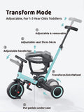 Newyoo TR008 5 - in - 1 Toddler Tricycle with Push Handle, Converts to Balance Bike for 1 - 3 Year Old, Khaki