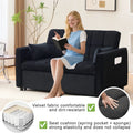 Velvet 3 - in - 1 Convertible Sofa Bed - USB Charging, Adjustable Backrest Pull - Out Couch Loveseat Sleeper for Living Room, Apartment & Small Space, Black
