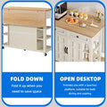 Uforic Kitchen Island Cart with Power Outlets, Kitchen Storage Trolley Cart with Storage Shelves & Drawers, Off - White