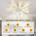 Garwarm Dimmable Ceiling Fan with Light and Remote Control, 27" Small Flush Mounted Ceiling Fan with LED Lights, APP and Remote Controlled, Modern, White