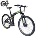 Eurobike 27.5" Full Suspension Folding Mountain Bike Foldable Frame Bicycle Disc Brakes Men or Women Bikes for Afults Green
