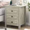 IDEALSOUL Nightstand, Bedside Table with Charging Station, Farmhouse 3 Drawer Nightstand Rustic Night Stand End Tables for Bedroom Living Room, Gray