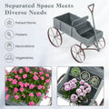 Rustic Wooden Wagon Planter, Decorative Garden Flower Cart with Metal Wheels & Adjustable Handle, Large Raised Bed Plant Stand for Patio Yard