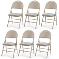 Costway Set of 6 Folding Chairs Fabric Upholstered Padded Seat Metal Frame Home Office Beige