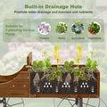 Rustic Wooden Wagon Planter, Decorative Garden Flower Cart with Metal Wheels & Adjustable Handle, Large Raised Bed Plant Stand for Patio Yard