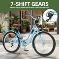 Uforic24'' Beach Cruiser Bike, 7 - Speed, Step - Through Bicycle for Men & Women, Steel Frame, Mint Green