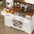 LAFGUR 72" Kitchen Storage Cabinet with Power Outlet & LED Light, Coffee Bar Cabinet with Drawers & Wine Glass Rack, Sideboard for Home, White