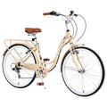 Aukfa 26" Cruiser Bike, 7 Speed Bicycle Hybrid Bikes for Women Girls Ladies, Arctic