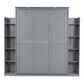 Aukfa Queen Size Murphy Bed with 5 - Tier Storage Shelf & LED Lights, Foldable Wall Bed Cabinet with Mattress Support, Space - Saving Design for Guest Room/Home Office, Gray