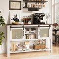 AECOJOY Buffet Cabinet, Coffee Bar Storage Cabinet, 46'' Coffee Bar Table with Rattan Sliding Barn Door, Adjustable Shelves and Bottom Open Shelf
