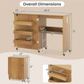 Folding Sewing Table with Charging Station, Rolling Craft Table w/ 3 Storage Trays & Shelf, Mobile Sewing Machine Cabinet for Small Spaces