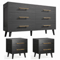 Noelse 3 Piece Bedroom Furniture Set, 6 Drawer Dresser with 2 Nightstands, Modern Wood Storage Organizer with Metal Handles for Bedroom, Living Room, Black