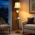 Farmhouse Metal Tray Floor Lamp for Living Room with Nightlight Vintage Tall Lamp with Linen Fabric Shade Industrial Standing Lamp for Bedroom Office Home House Study (Bulb Included)