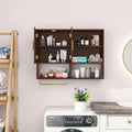 Bathroom Wall Cabinet Solid Wood Large Wall Mounted Medicine Cabinet with 2 Doors and 4 Open Shelves Over Toilet Storage Cabinet with Towel Bar (White)