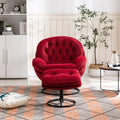 Swivel Accent Chair with Ottoman, Velvet Single Sofa Reading Chair with Metal Frame, Modern Tufted Armchair Comfy Lounge Chairs with Footrest for Living Room, Bedroom, Office, Red