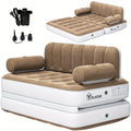 Inflatable Air Sofa Bed 2 - in - 1 Backrest Couch Airbed with Headboard and Pump Convertible Blow up Bed Mattress for Home, Camping, and Guests, Living Room Furniture, Queen Size