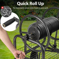 Portable Garden Hose Reel Cart Holds 300FT of 5/8" Large Capacity, Heavy-Duty Metal Hose Cart with 4 Wheels & Storage Basket for Lawn Yard
