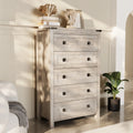 Keywhat Farmhouse 5 Drawer Dresser for Bedroom, Chest of Drawers Wood Organizer for Living Room, Antique White