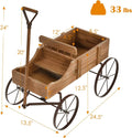Rustic Wooden Wagon Planter, Decorative Garden Flower Cart with Metal Wheels & Adjustable Handle, Large Raised Bed Plant Stand for Patio Yard