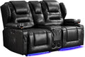 IPKIG Electric Home Theater Seating - Power Recline Chair Loveseat RV Sofa with Console, 67" Double Recliner 2 - Seater RV Couch with Storage/USB Charging/Lighting/Cup Holders for Living Room