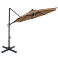 10FT Cantilever Patio Umbrella w/ 36 Solar LED Lights, 360° Rotation Offset Hanging Umbrella, Easy Tilt, 8 Sturdy Ribs, Sun Shade for Yard Pool