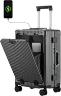 Carry - on Luggage with USB Charging Port, Front Compartment, TSA Lock, Airline Approved Carry on Hardside Suitcase with Spinner Wheels (Grey, 20 in)