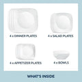 Corelle Cherish 16 - Piece Embossed Square Glass Dinnerware Set (Service for 4)