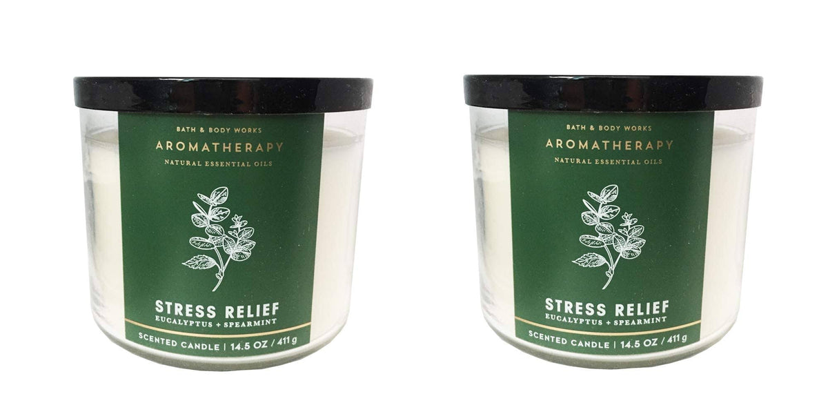 Bath & Body Works, Aromatherapy Stress Relief 3-Wick Candle, dfrDhp, 2 Pack (Eucalyptus spearmint)