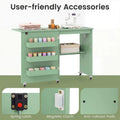 Folding Sewing Table with Charging Station, Rolling Craft Table w/ 3 Storage Trays & Shelf, Mobile Sewing Machine Cabinet for Small Spaces