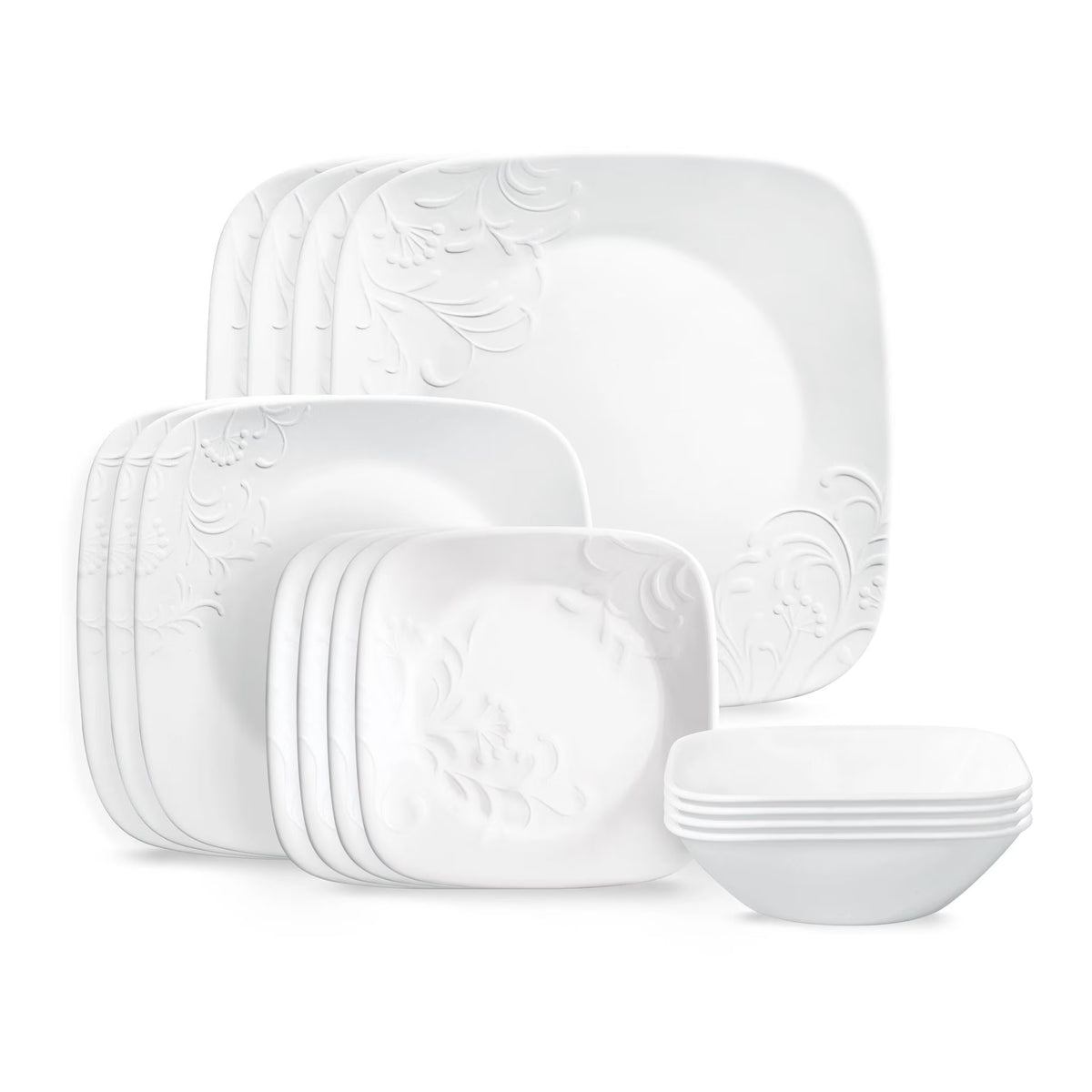 Corelle Cherish 16 - Piece Embossed Square Glass Dinnerware Set (Service for 4)
