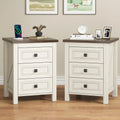 IDEALSOUL Nightstand, Bedside Table with Charging Station, Farmhouse 3 Drawer Nightstand Rustic Night Stand End Tables for Bedroom Living Room, Gray
