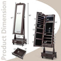 Standing Jewelry Armoire with Full-Length Mirror, Drawers, Lights & Wheels, Lockable Mirror Jewelry Cabinet Storage Organizer