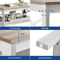 Moasis Farmhouse Coffee Table with Storage 2 - Tier Center Table for Living Room Grey Wash Top+White