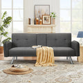 Aukfa 75" Square Arm Futon Convertible Sofa Bed for Home Office, 2 Cup Holders, Linen, Dark Gray