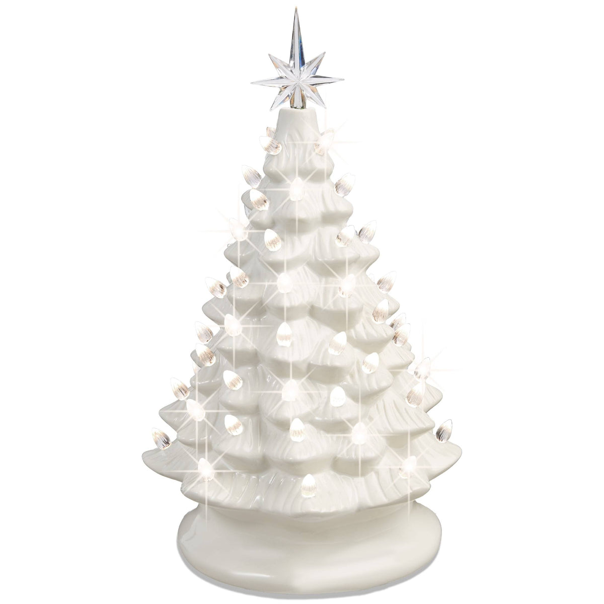 Best Choice Products 15in Ceramic Christmas Tree, Pre-Lit Hand-Painted Holiday Decor w/ 64 Lights - White w/ Warm White Bulbs