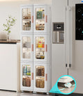 Slim Kitchen Pantry Storage Cabinet with Doors and Shelves, 3 - Tiers Plastic Narrow Storage Organizer Collapsible for Small Spaces, Bathroom, Living Room, Bedroom, White
