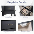 Standing Jewelry Armoire Cabinet with Flip Top Mirror, 4 Drawers, 2 Side Doors & Necklace Hooks, Vintage Wood Jewelry Storage Organizer Chest