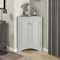 Home Floor Corner Cabinet with Adjustable Shelves and Two Doors, Triangle Bathroom Storage Cabinet, Modern Style Freestanding Floor Cabinet for Kitchen, Living Room and Hall, Oak