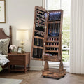 Standing Jewelry Armoire with Full-Length Mirror, Drawers, Lights & Wheels, Lockable Mirror Jewelry Cabinet Storage Organizer