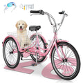 MOONCOOL Adult Tricycles with Rear Basket & Inflator, 24 26 in 7 Speed 3 Wheel Bikes, Three - Wheeled Bicycles Adult Trike with Backrest for Seniors, Women, Men