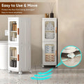 Slim Kitchen Pantry Storage Cabinet with Doors and Shelves, 3 - Tiers Plastic Narrow Storage Organizer Collapsible for Small Spaces, Bathroom, Living Room, Bedroom, White