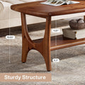 Fimind Solid Wood Coffee Table, 47.24" Mid - Century Modern Rectangle Center Table with 2 - Tier Storage Shelf for Living Room, Small Space