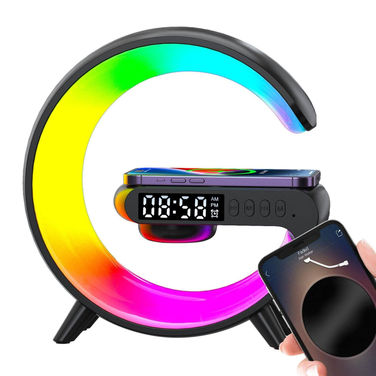 LED G Table Lamp, Wireless Charger Atmosphere Lamp, Blutooth Speaker G Light, G Wireless Charger Lamp, Intelligent LED Table Lamp, Timer Alarm Clock