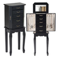 Standing Jewelry Armoire Cabinet with Flip Top Mirror, 4 Drawers, 2 Side Doors & Necklace Hooks, Vintage Wood Jewelry Storage Organizer Chest