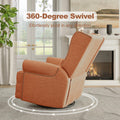 Royalcraft Swivel Nursery Glider Recliner, Comfy Upholstered Glider Chair with Lumbar Pillow and Footrest, Beige