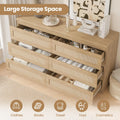 Garvee Rattan Dresser for Bedroom 6 Drawer, Double Dresser with Anti - Tip Kit, Wood Storage Wide Chest of Drawers for Bedroom, Living Room, Hallway, Oak Color