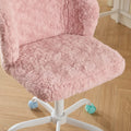 Furniture Office Chair, Artificial Rabbit Hair Makeup Vanity Chair Chair, 360 Comfy Swivel Armchair with Wheels, Modern Height Adjustable Cute Vanity Chair for Living Room Small Spaces Pink