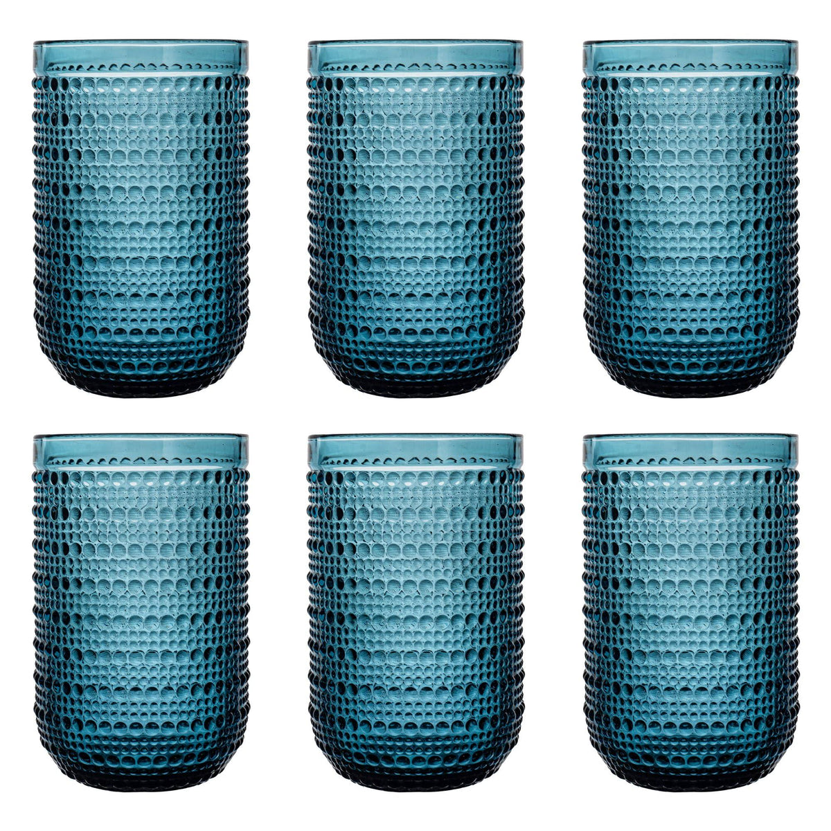 Bandesun Blue Vintage Highball Glasses Set of 6, 15 oz Hobnail Glassware, Embossed Romantic Drinking Glasses for Beer, Cocktail, Soda, Beverage